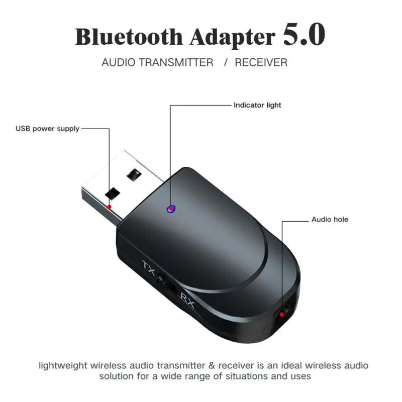 KN330 3 In 1 Bluetooth-Compatible 5.0 Audio Transmitter Receiver TX/RX Mode Two-in-One USB Computer TV Adapter Car Dual Output