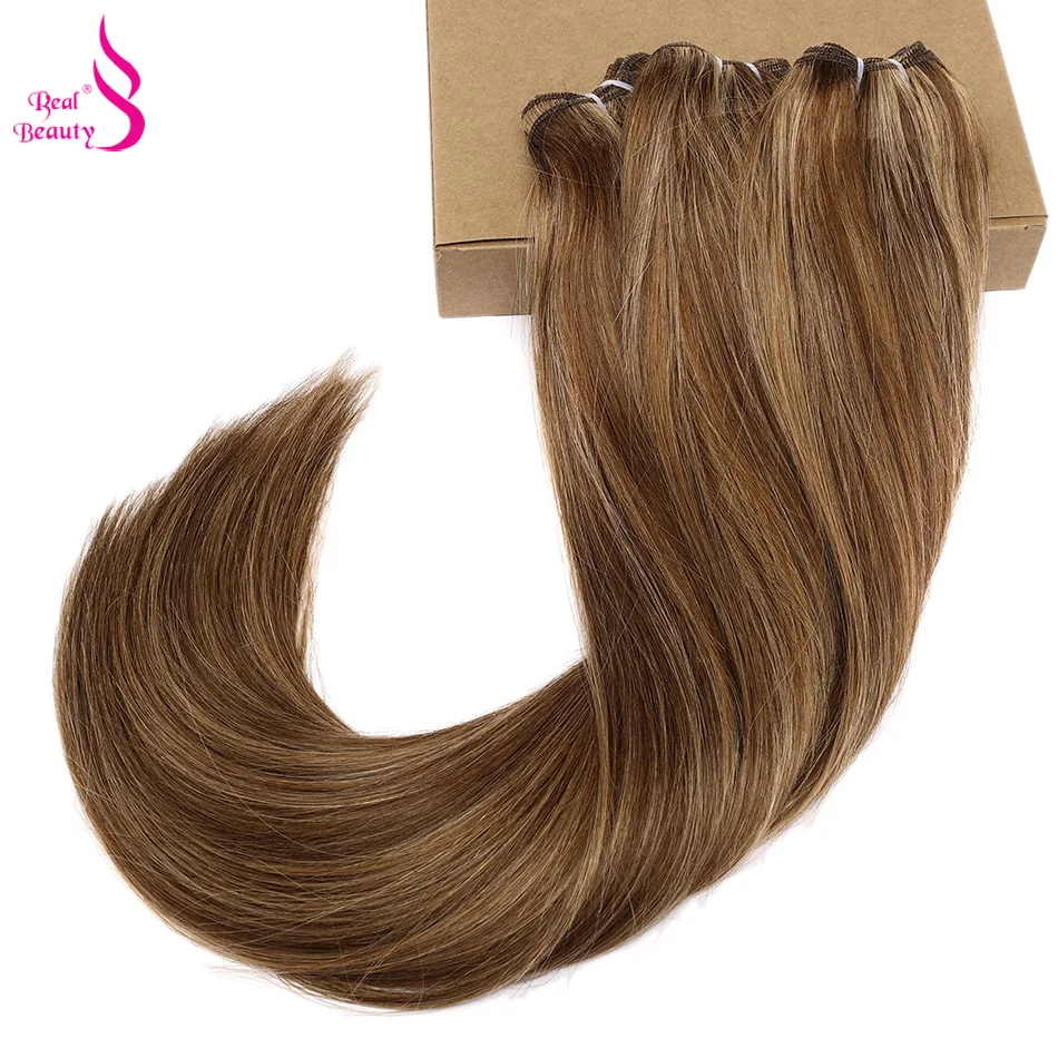 Echte Schoonheid Steil Haar Weave Bundels 14 "-28" Hoge Verhouding Remy Hair Extensions Platina Blond Braziliaanse bruin Piano Kleur
