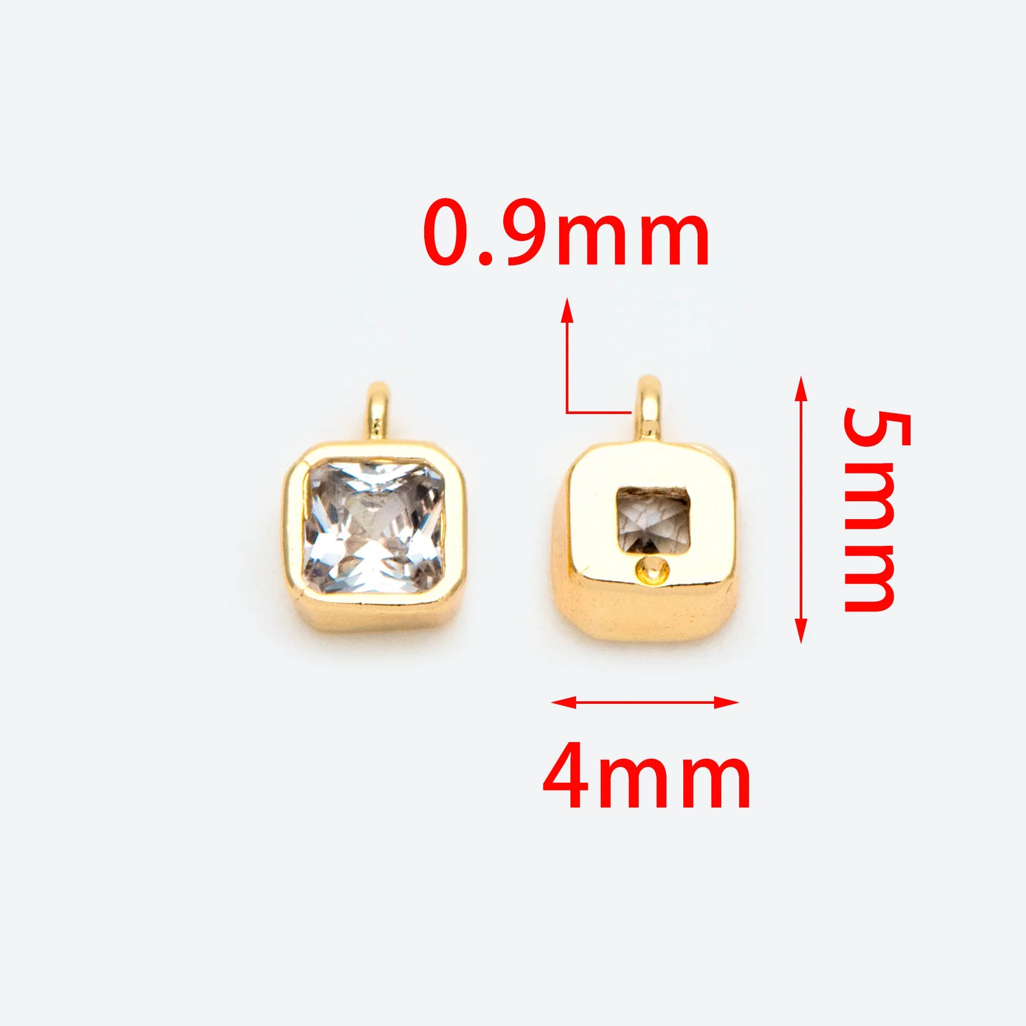 

10pcs CZ Paved Square Charms 4x5mm, Gold Plated Brass Mini Pendants, For Jewelry DIY Findings Accessories (GB-976)