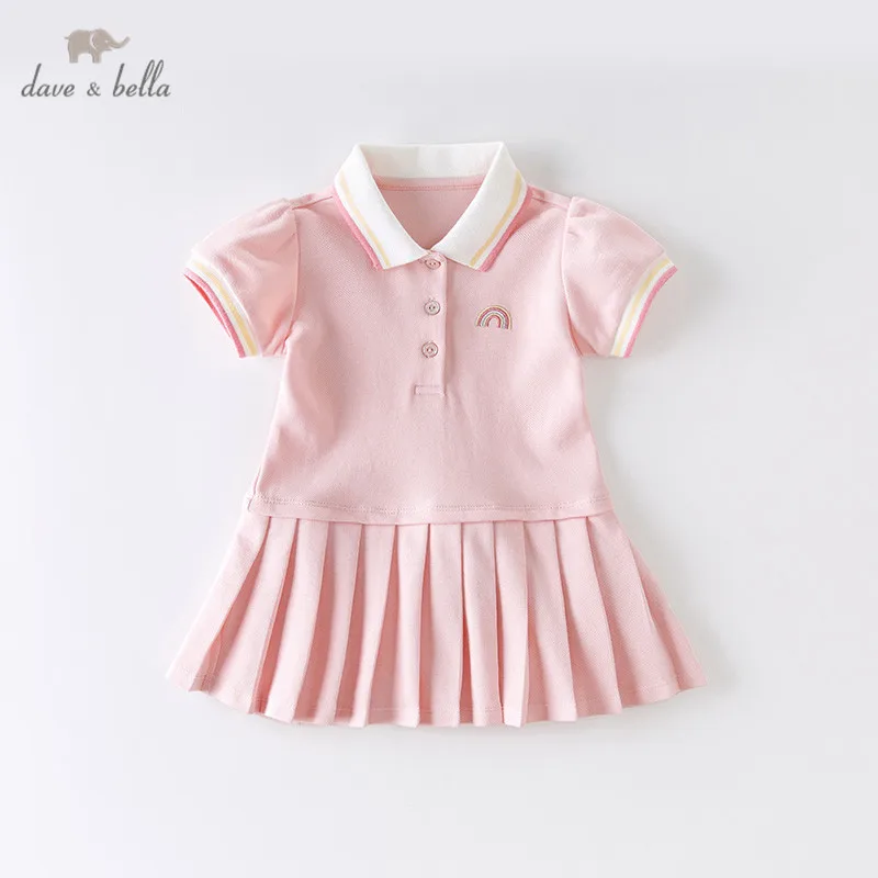 DB13088 dave bella summer baby girl\'s princess cartoon draped dress children fashion party dress kids infant lolita clothes