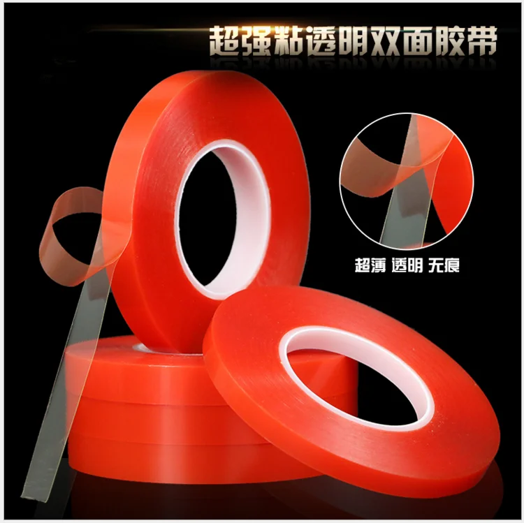 0.2mm 50m adesivo acrílico forte 1/2/3/5/10mm pet filme vermelho transparente fita dupla face sem vestígios para telefone tablet tela lcd vidro