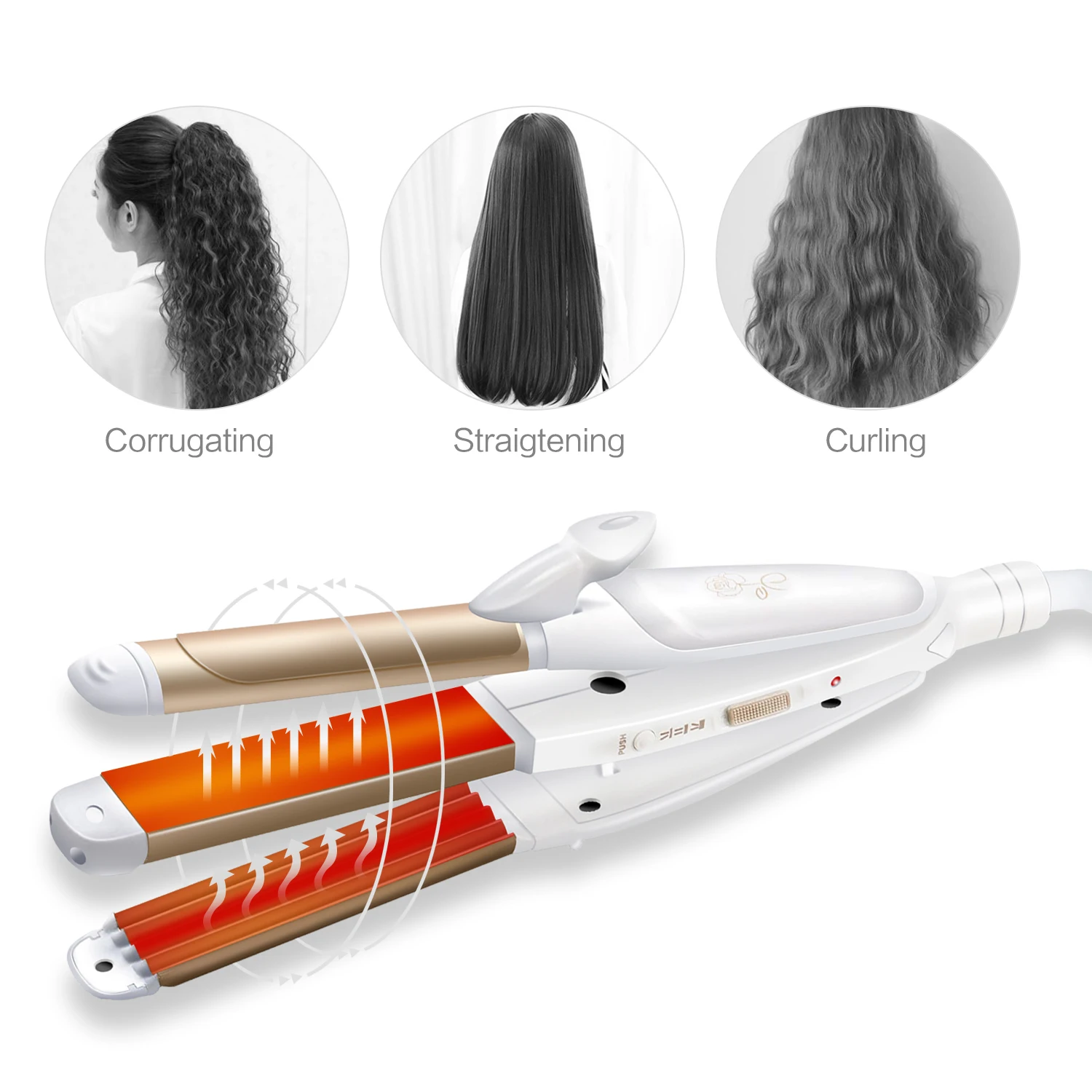 

3 In 1 Hair Iron Electric Hair Straightener Curler Ceramic Professional Ceramic Coating Curler Curling Iron Hair Styling Tool