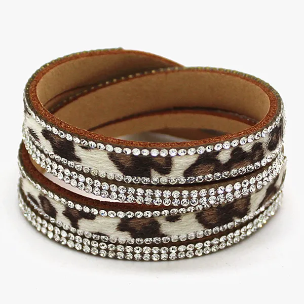 Hot 2024 Fashion Rhinestone Leather Wrap Bracelet Crystal Multilayer Leopard Grain Bracelets bangles for Women