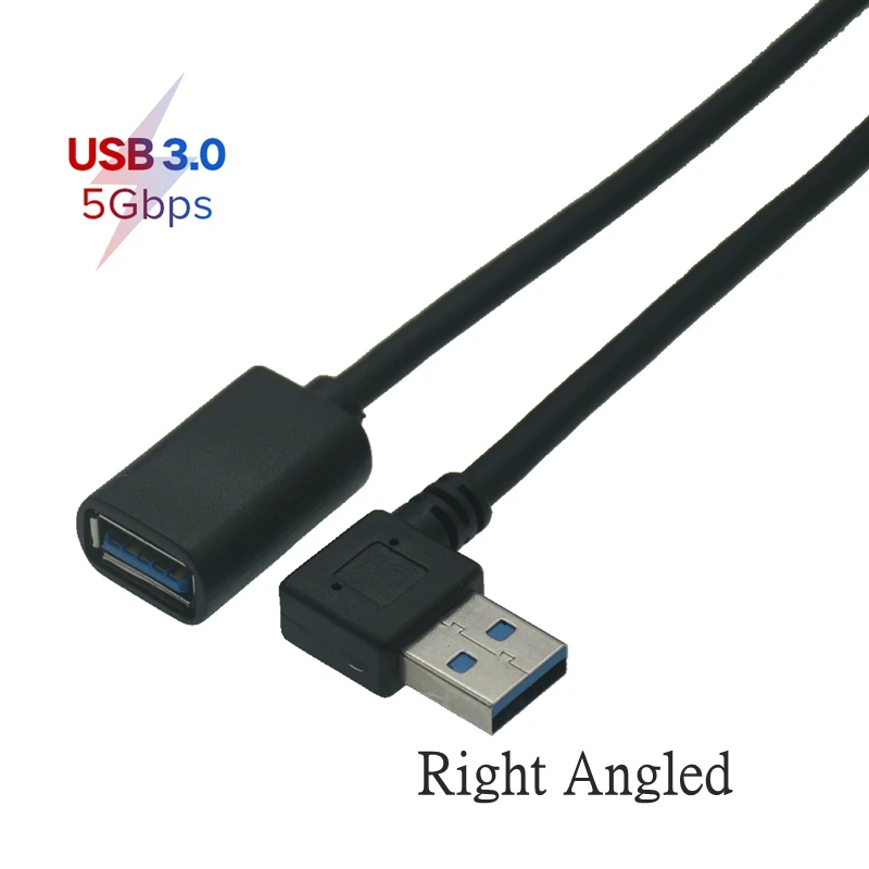 USB-A 90 Degree Up Down Left Right Angled USB 3.0 Male To Female Extension Extender Fast Transmission Charging Cable Cord 0.3M