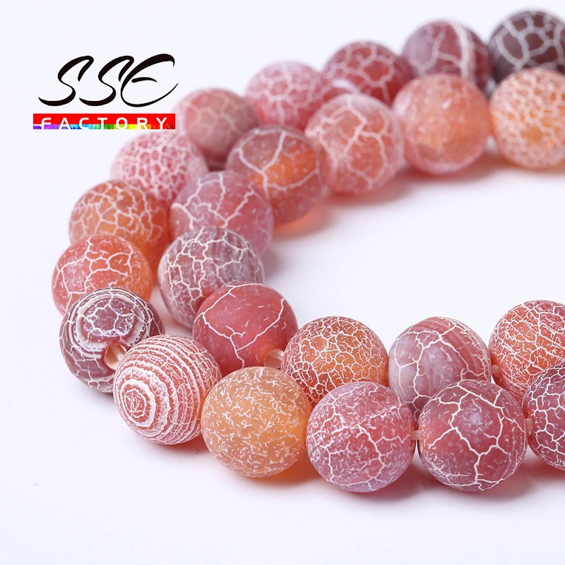 4 6 8 10 12mm Natural Stone Matte Onyx Beads For Jewelry Making Frost Cracked Red Agates Beads Diy Bracelet Necklace 15