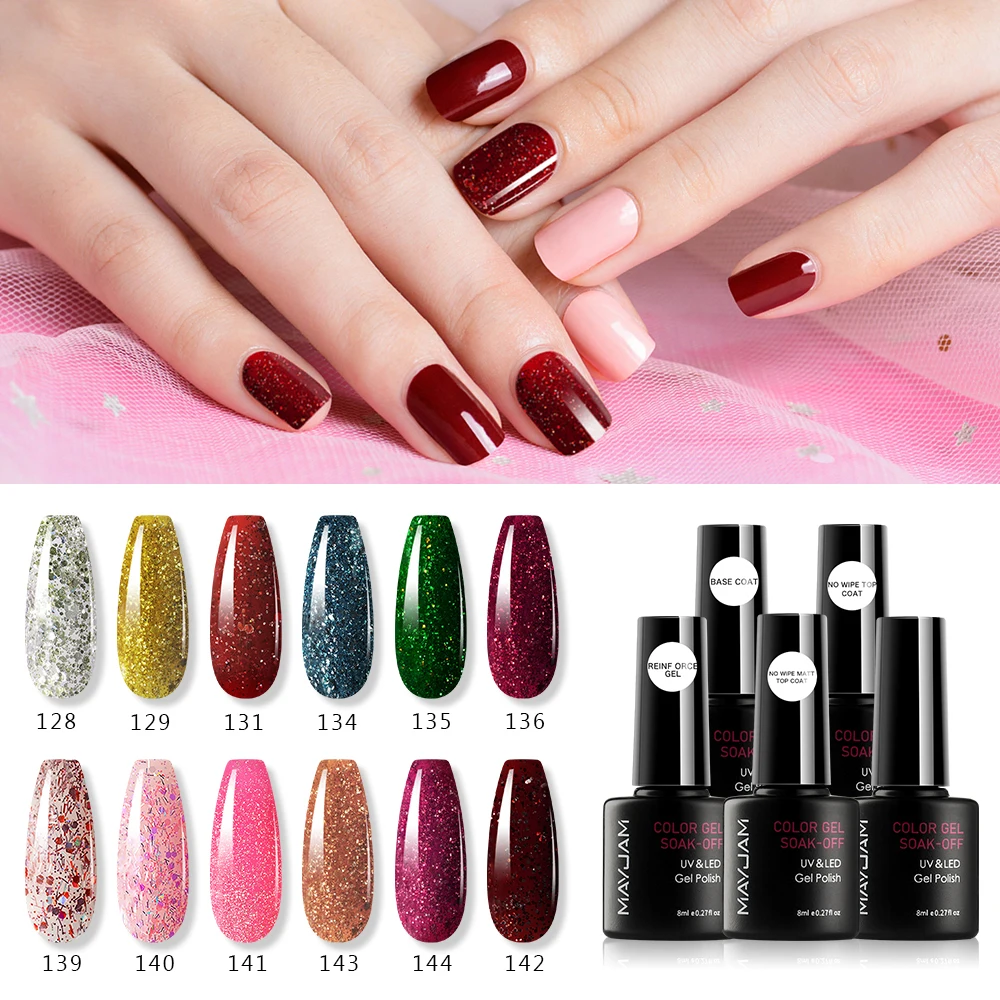 

MAYJAM 12PCS 8ml Gel Nail Polish Set Soak Off Semi-permanent UV Gel Varnish Hybrid Colors Nail Accesories for Manicure