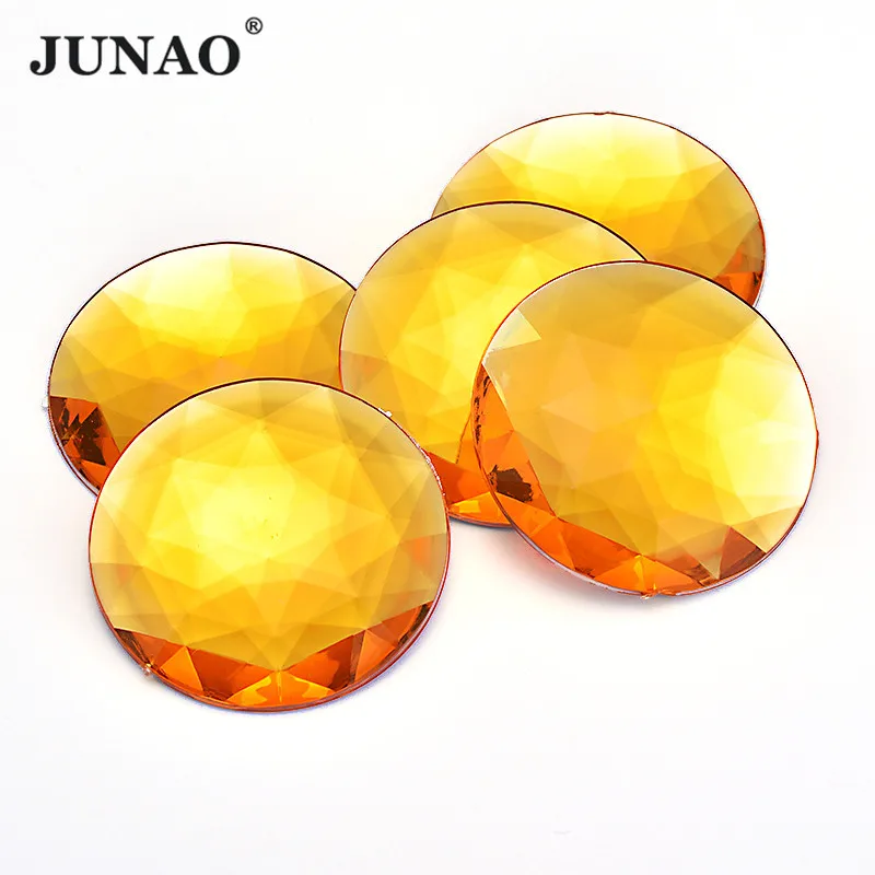 

JUNAO 52mm 20pcs Yellow Color Big Round Shape Rhinestones Flat Back Acrylic Crystal Stone Glue on Clothes Diamond for DIY Craft