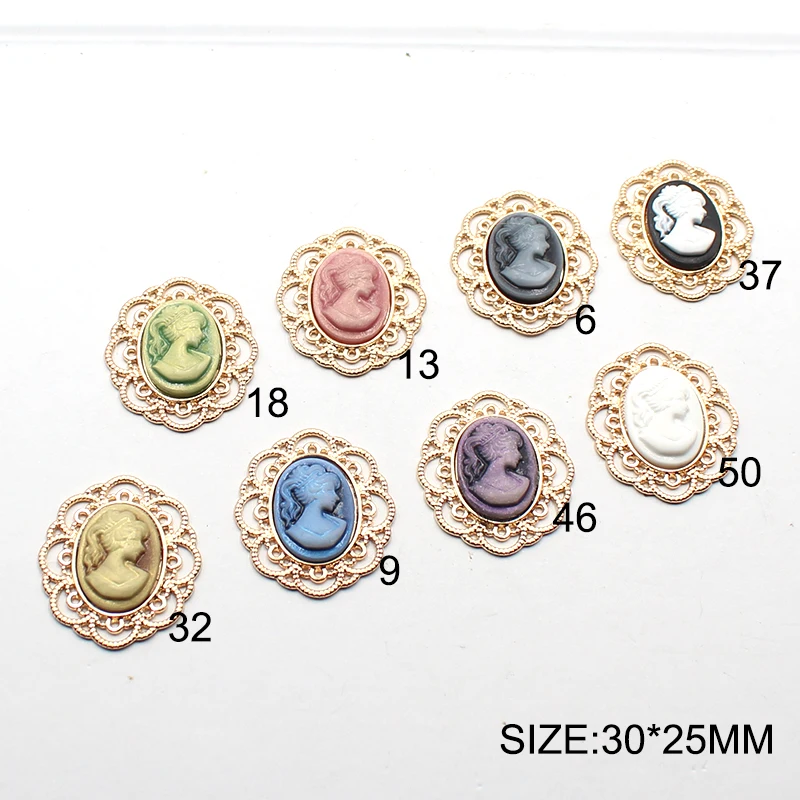 TYNUOMI 10Pcs 25*30MM Resin Beauty Head Alloy Buttons DIY Handdress Exquisite Clothing Decoration Accessories