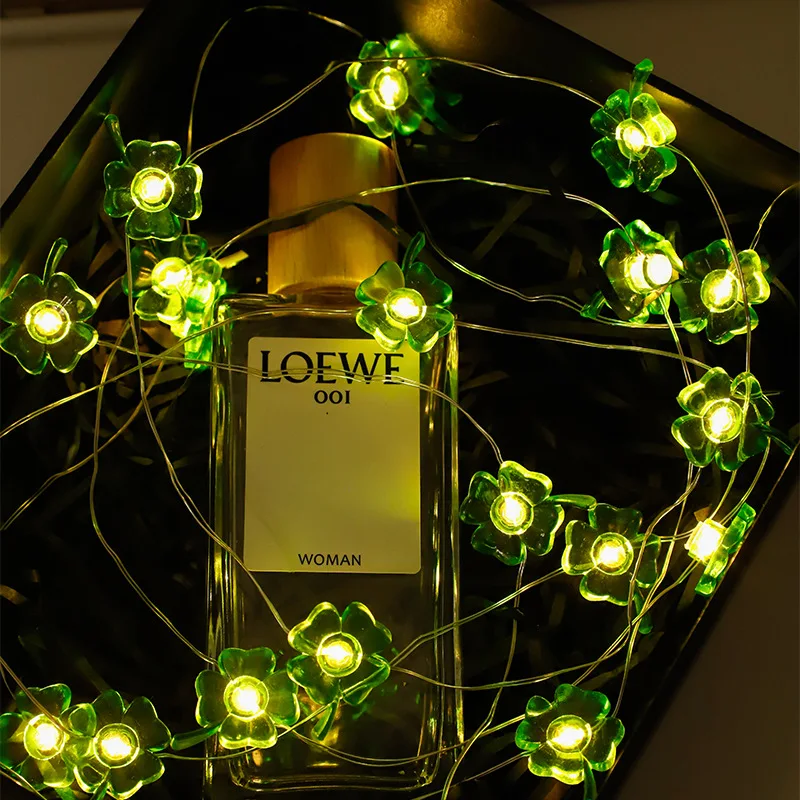 LED Fresh Four Leaf Clover String Light Creative Mini Lamp String Battery Operated for Outdoor Railing Indoor Bedroom Decoration