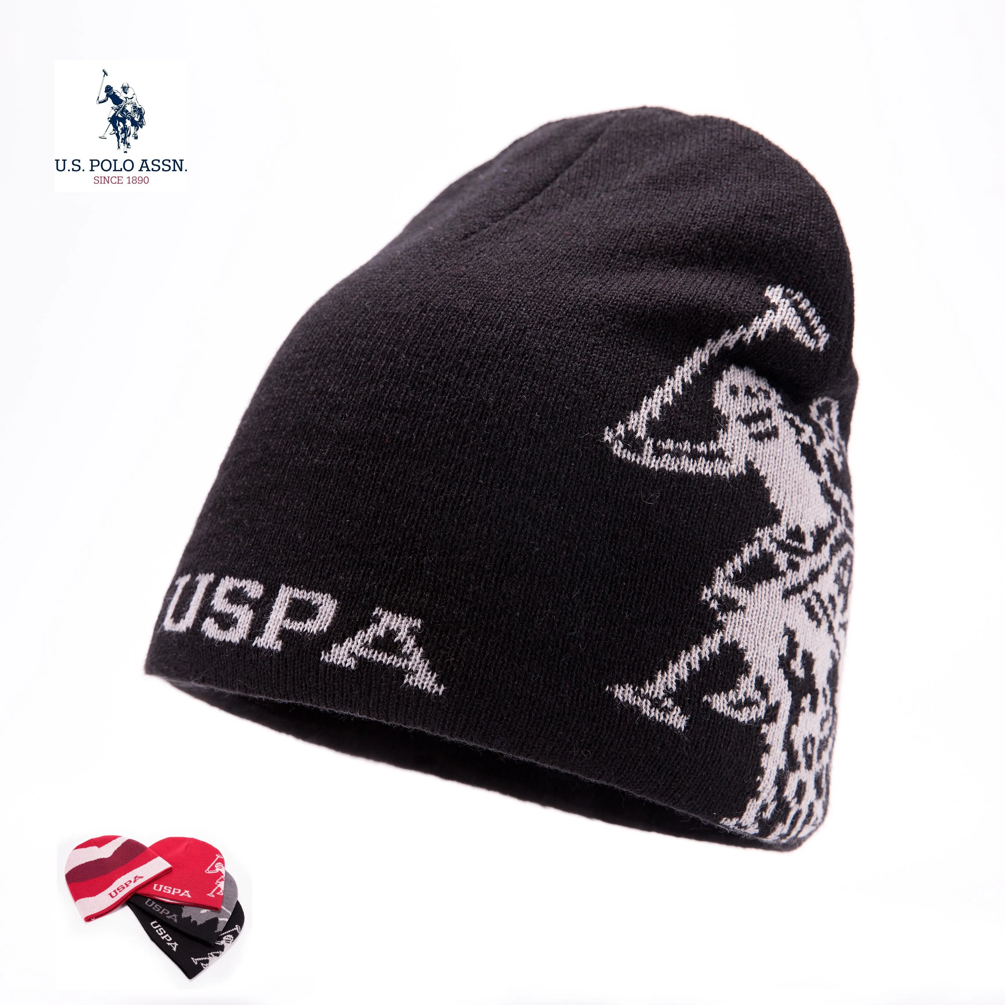 U.S. Polo Assn. Men And Women Double-sided Embroider Warm Knitted Hat Autumn Winter Fashion All-match Earmuff Head Woolen Hat