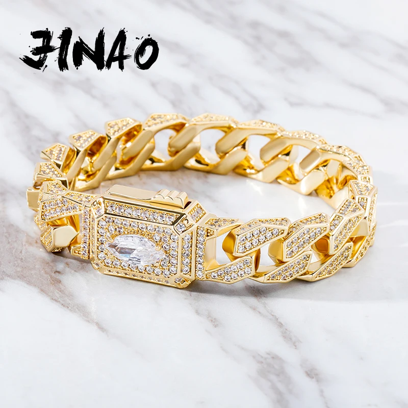 

JINAO New Ice Out Micro Pave Cubic Zirconia Bracelet High Quality Hip Hop Punk Cuban Chain Style Jewelry For Gift