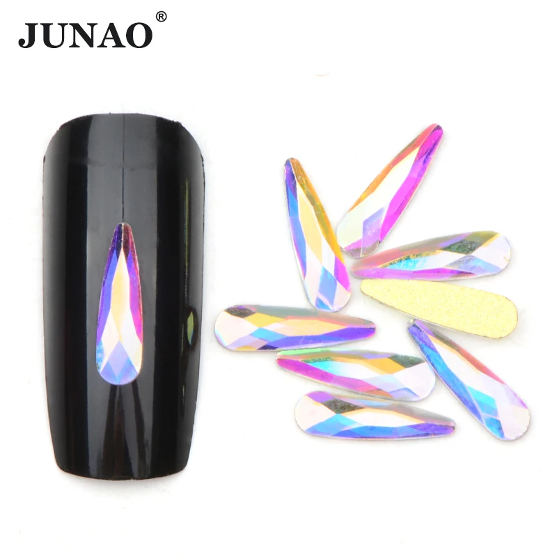 JUNAO 3x10mm 50pcs Drop Nail Rhinestone Stickers Glass AB Crystal Stones 3D Nail Art Decoration Srapbook Strass for DIY Manicure