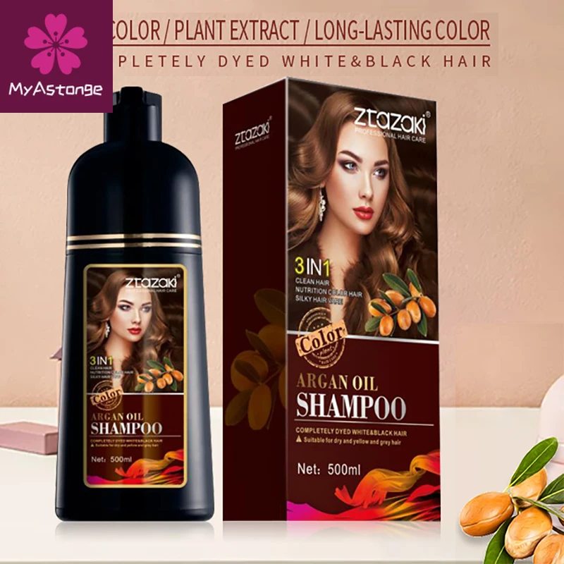 

zhiyoume 500ml Natural Long Lasting Argan Oil Essence Permanent Fast Hair Color Dye Shampoo Dark Brown For Women Dying Gray Hair