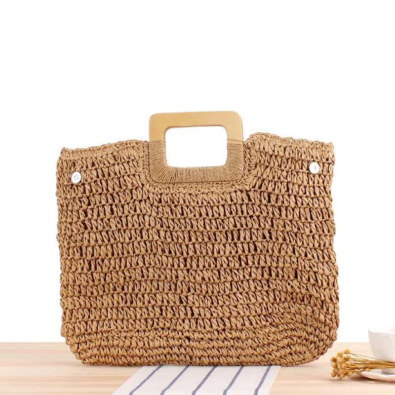 45x36CM Retro Hand-woven Bag Large Capacity Handbag Hollow Straw Bag Ins Seaside Vacation Beach Bag a7181