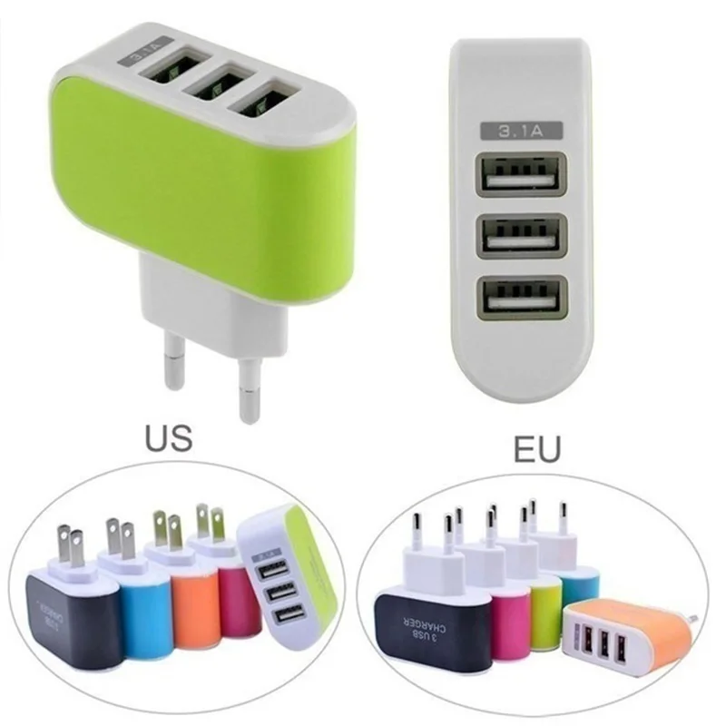 Usb Adapter 220V Eu Plug Power Adapter 5V 3A 3USB Port Telefoon Oplader Stroombron Reizen Muur Plug
