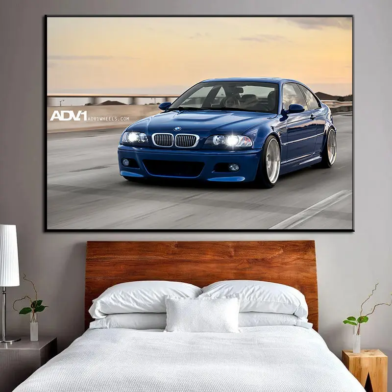 Supercar Poster Blue Car M3 E46 Classic Drift Car Wall Art Posters Prints Canvas Painting for Living Room Home Decoration