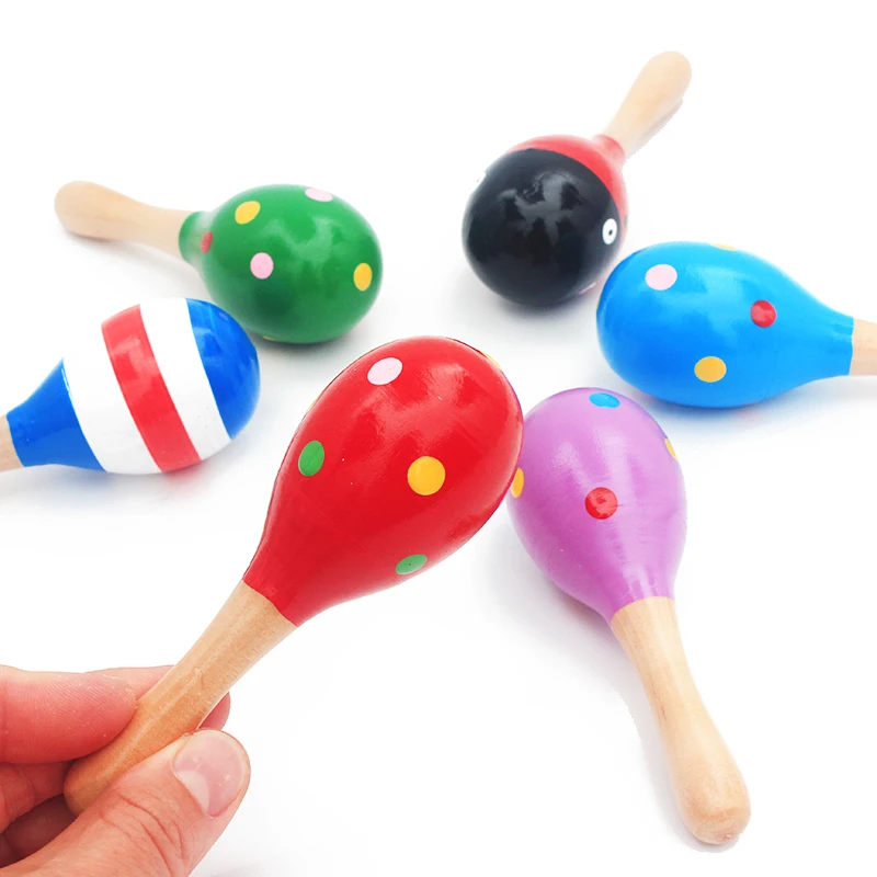 1 pz 12x4cm Infant & Toddlers Wood Sand Hammer legno Maraca sonagli Sand Hammer bambini Musical Party Favor bambino Baby Shaker Toy