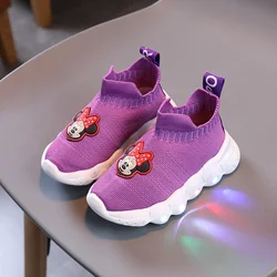 Disney fashion Children's Shoes Girls Boys Kids Sneaker Cartoon LED light luminous boot Child Flats Enfant tenis baby trainer c