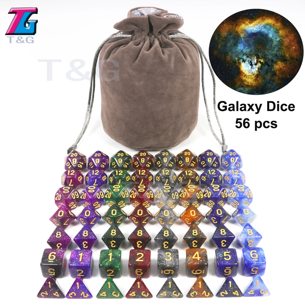 Juego de dados de galaxia Super universo, D4-D20, accesorios de juego de mesa DND, dados calientes más nuevos, 56 Uds. Con bolsa