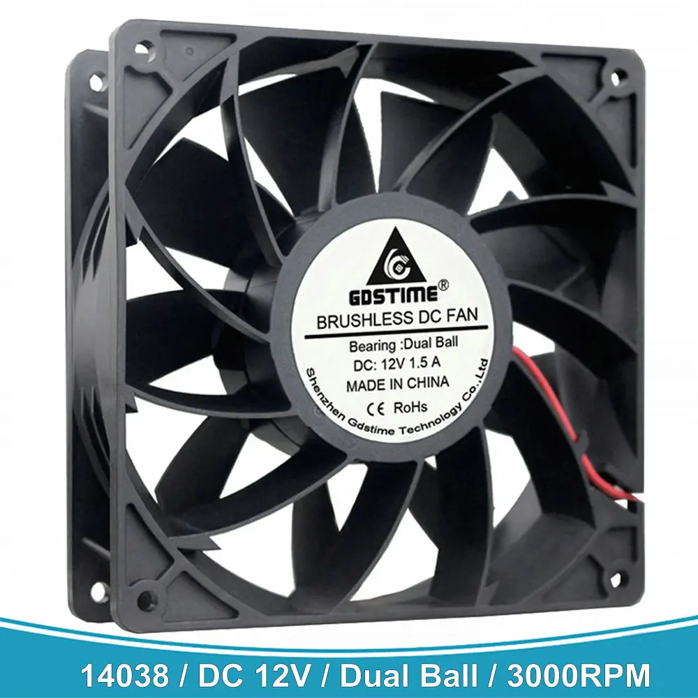 Gdstime 14CM 14038 DC 12V 2Pin Two Ball Bearing 140x140x38mm 140mm Powerful Cooling Fan