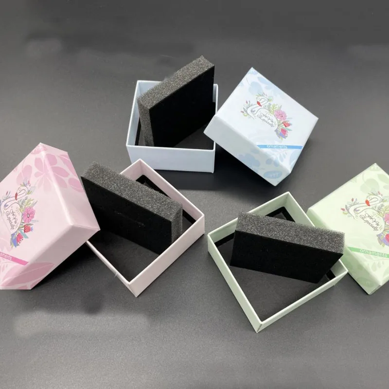 7.5x7.5x3.5cm Square Jewelry Organizer Box Engagement Ring For Earrings Necklace Bracelet Display Gift Box Blue Green Pink 48PCS