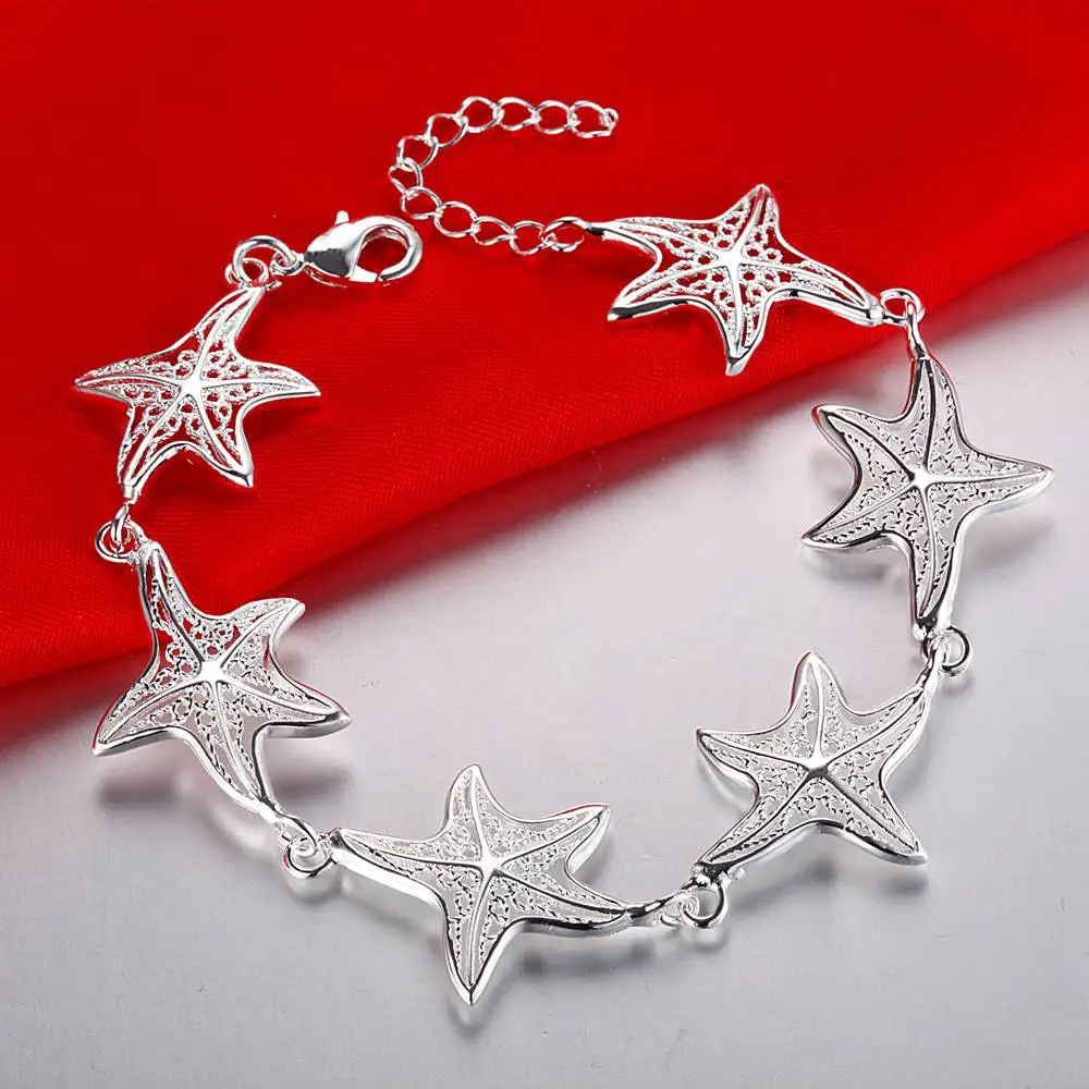 DOTEFFIL 925 Sterling Silver Starfish Bracelet For Woman Wedding Engagement Party Gift Fashion  Jewelry