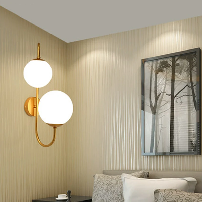 Double glass ball modern simple art led bedroom iron bedside aisle E27 wall lamp
