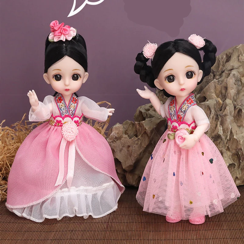 Boneca bjd de 13 articulações móveis, bonecas legais de estilo chinês, brinquedo bjd de rosto redondo e cabelo longo, presente diy para meninas