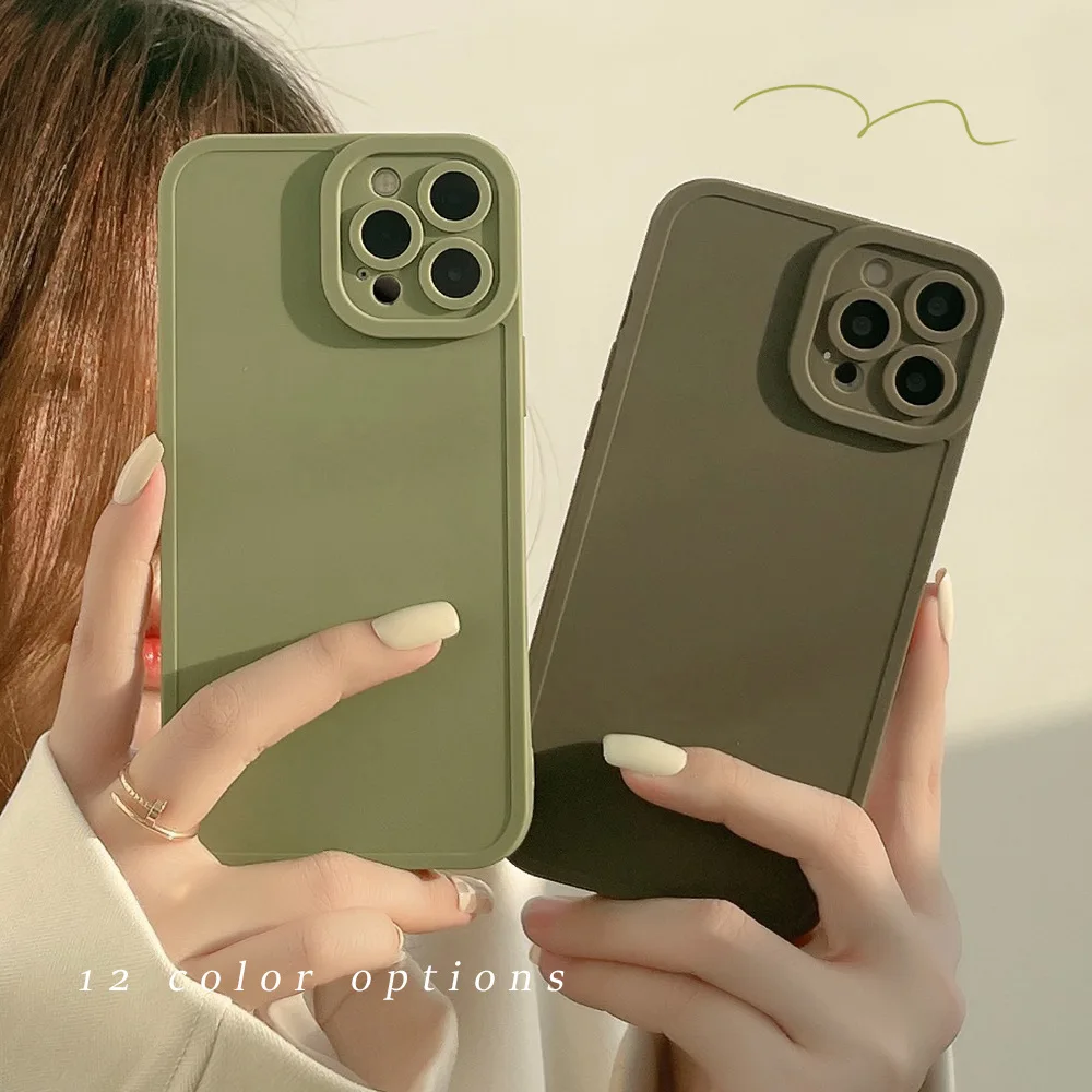 Matte retro green gray soft silicone phone case for iphone 11 12 mini 13 14 15 pro max xsmax x xr 7 8 plus ins jane back cover