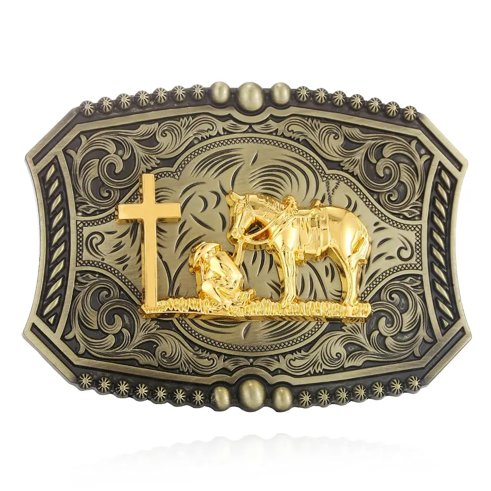 Western Cowboy Large Belt Buckles Men Horse Vintage Novelty Belt Buckle Rodeo Small Gold Belt Buckles for Men Women