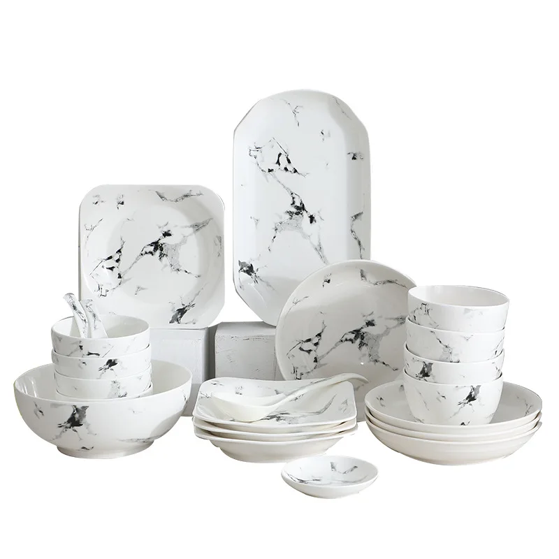 MT Northern Europe Marble Ceramic Tableware Home Breakfast Bowl Dish Set Creative Bowl Fish Plate Kitchen Accessories