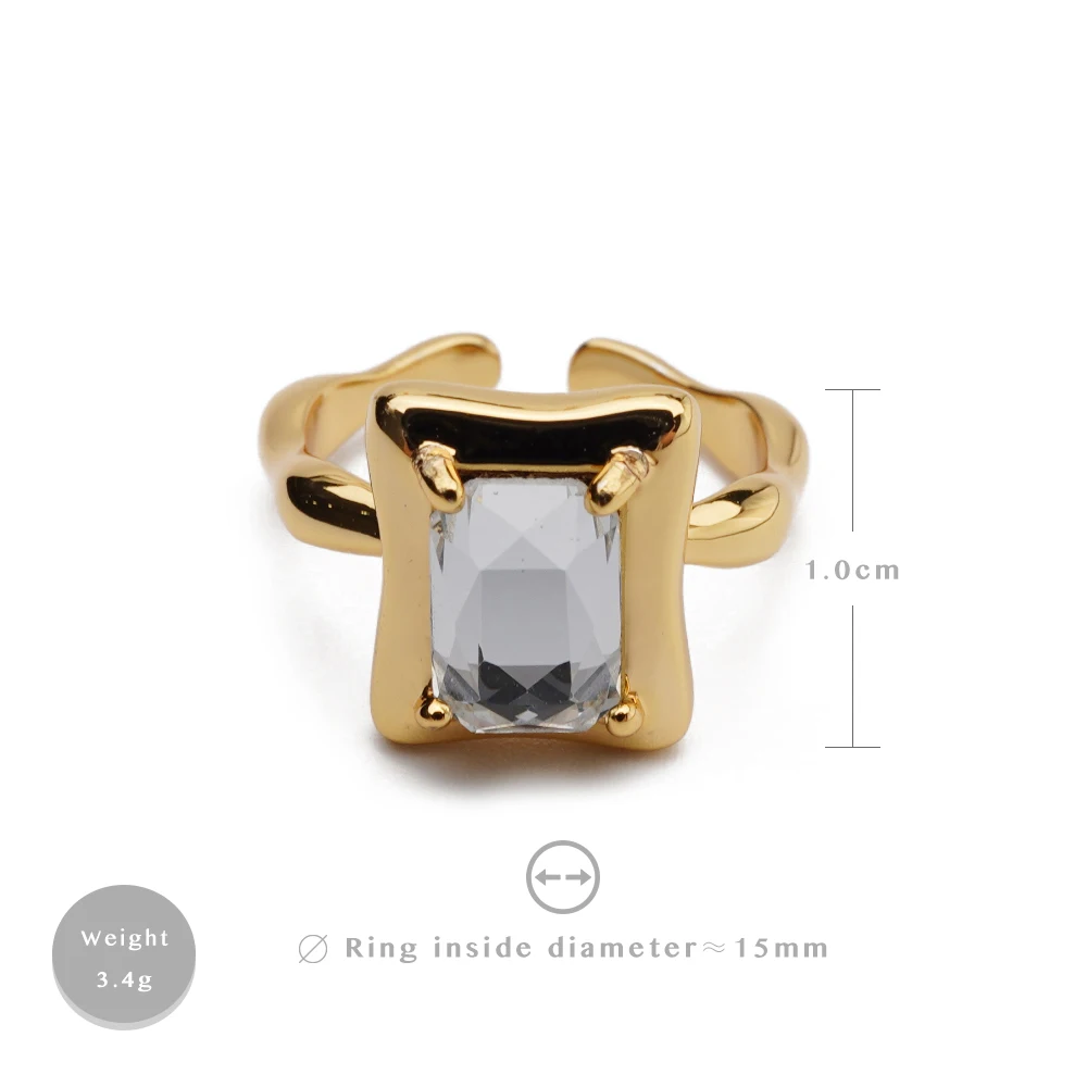 Open Adjustable Ring Cystal thick gold plated -18K Square Ring