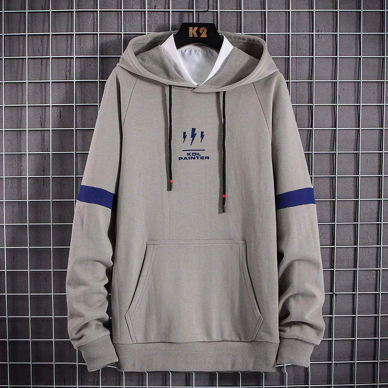 EL BARCO Casual Men Hoodies Sweatshirt Spring Cotton Hooded Tops Shirt Soft Grey Male Jacket White Khaki Harajuku Pullover Coats