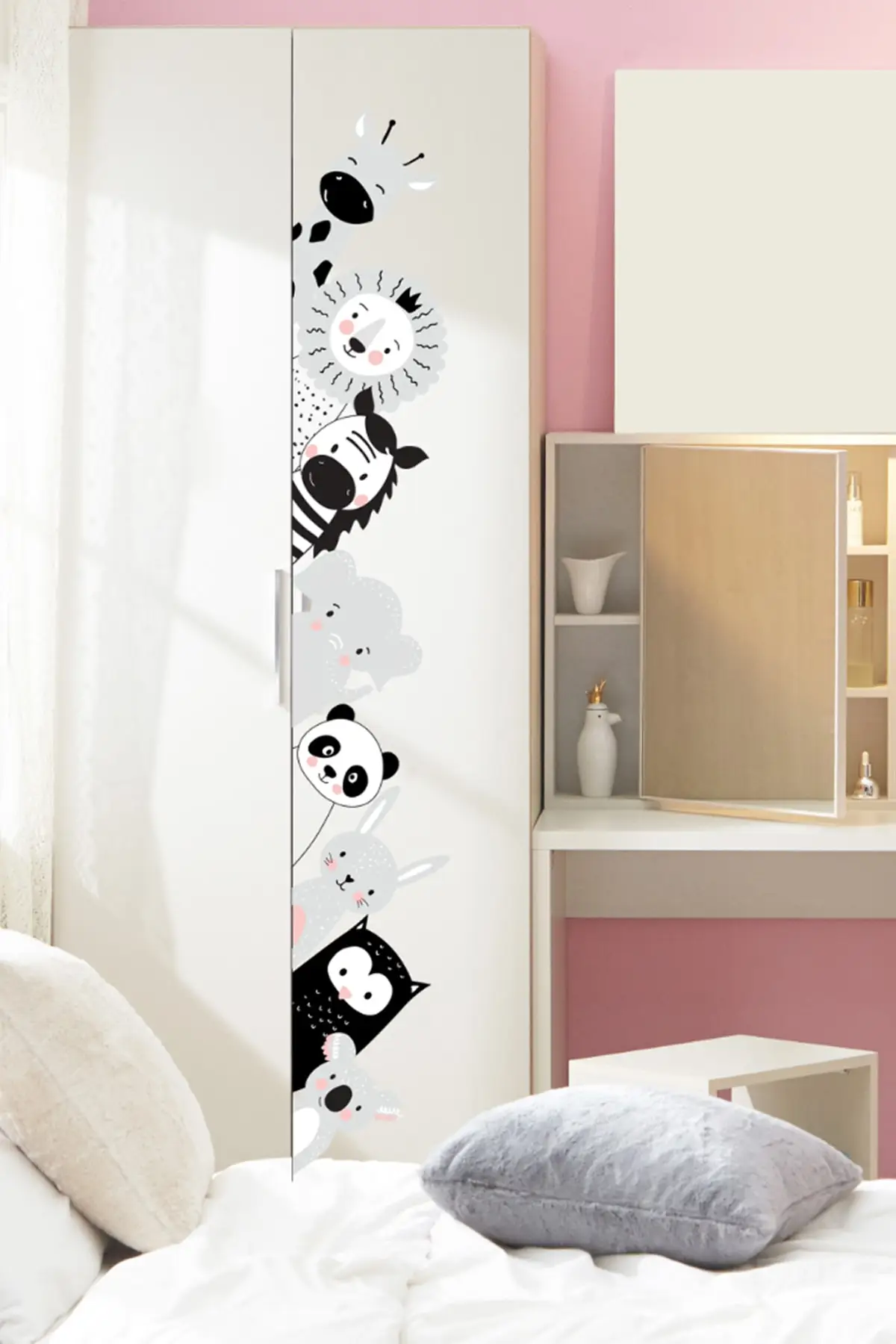 Black White Animal Themed Door Cabinet Wall Adhesive Set Kids Nursery Baby Home Decor Self-Adhesive Foil Wallpaper Pleasant