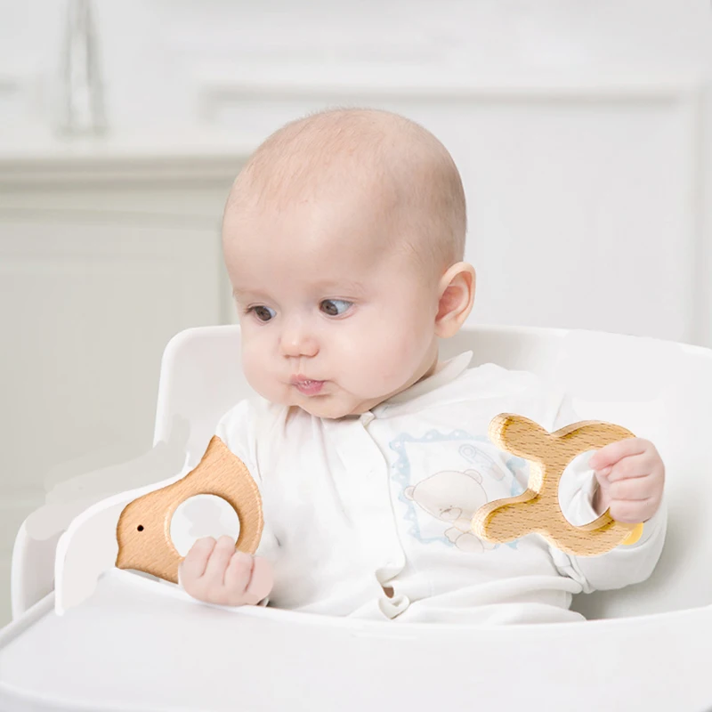 Laten We 1Pc Baby Bijtring Dier Hout Ringen Eenhoorn Camera Egel Food Grade Houten Bijtring Verpleging Hanger Tandjes speelgoed