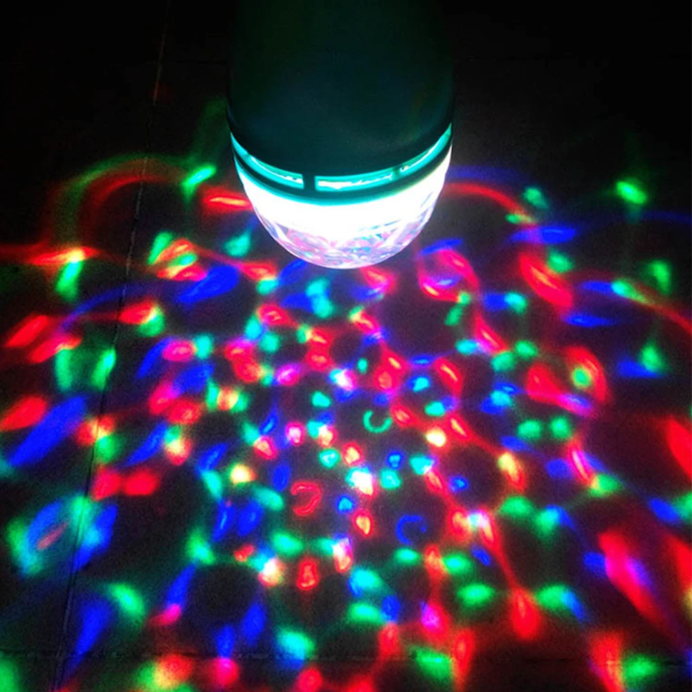 LED RGB Stage Light Bulb Rotatable Colorful Flashing Stage Lamp E27 Strobe Disco Bulb Projector Ambient Light for Home Bar Party