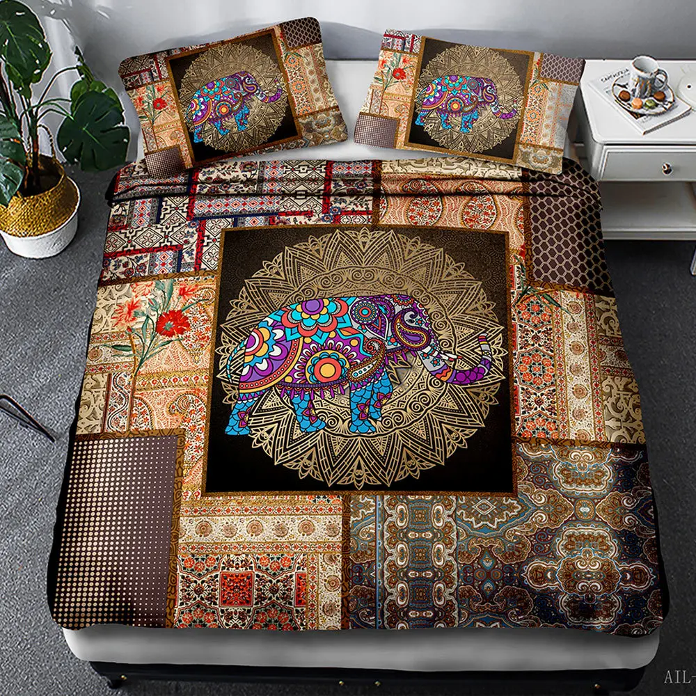 3D Animal Queen Bedding Set Bohemian Elephant Duvet Cover For Adults Kids Mandala Bed Sets Beds Linen Drop Shipping