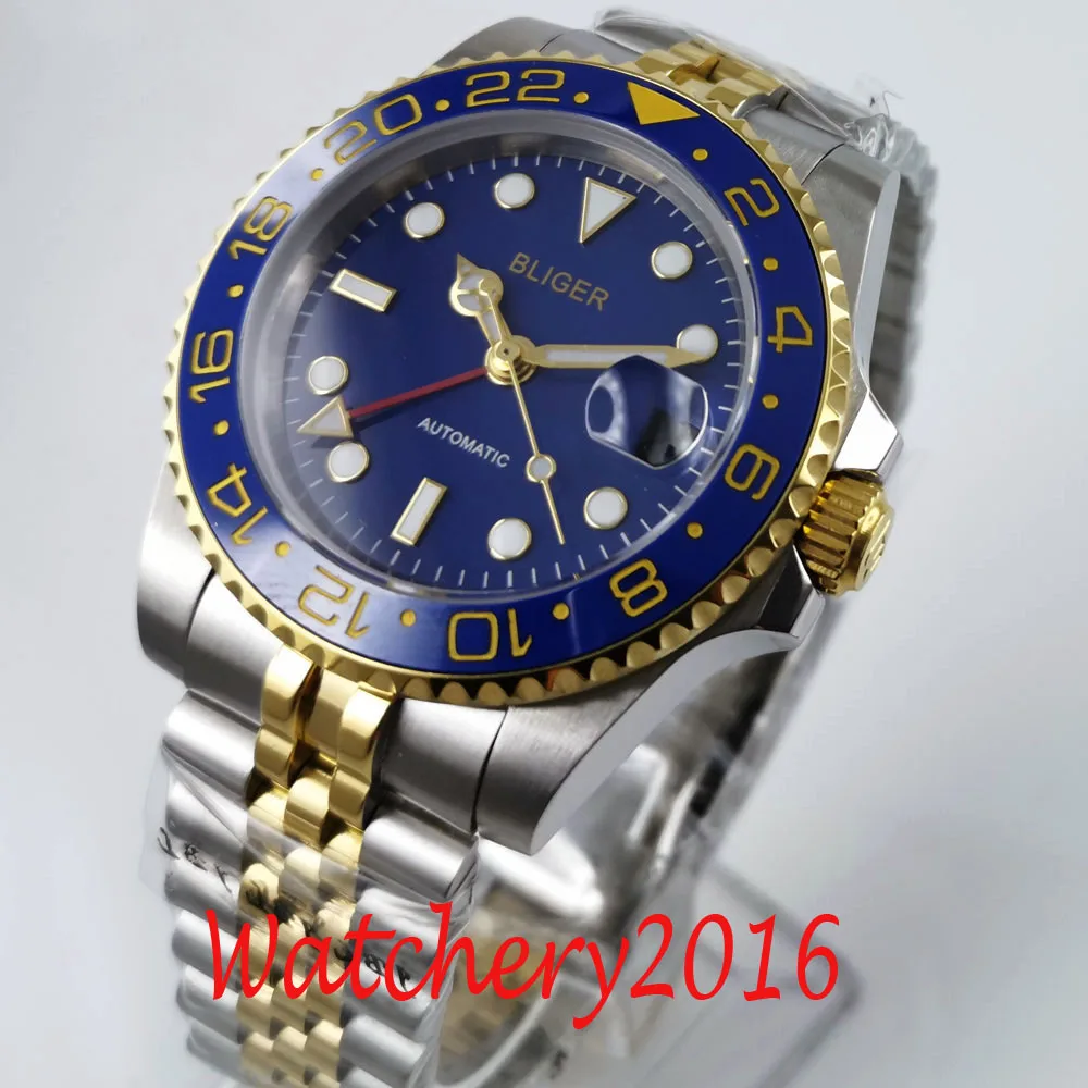 

BLIGER Design Brand Luxury Watch Automatic Blue Watch GMT Stainless Sapphire Ceramic Bezel Mechanical Mens Watch