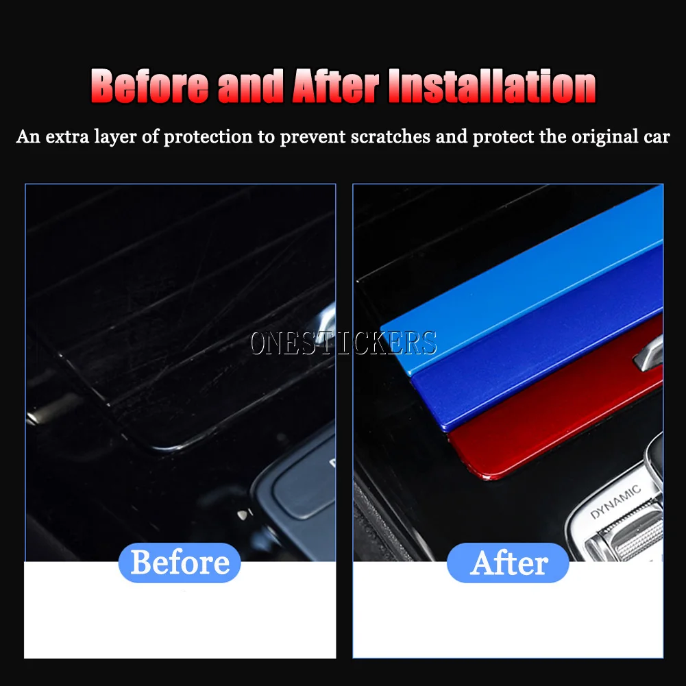 For Mercedes Benz A CLA Class W177 V177 C118 W118 AMG A35 A45 2019-2021 Car Center Console Storage Box Switch Trim Strip Sticker