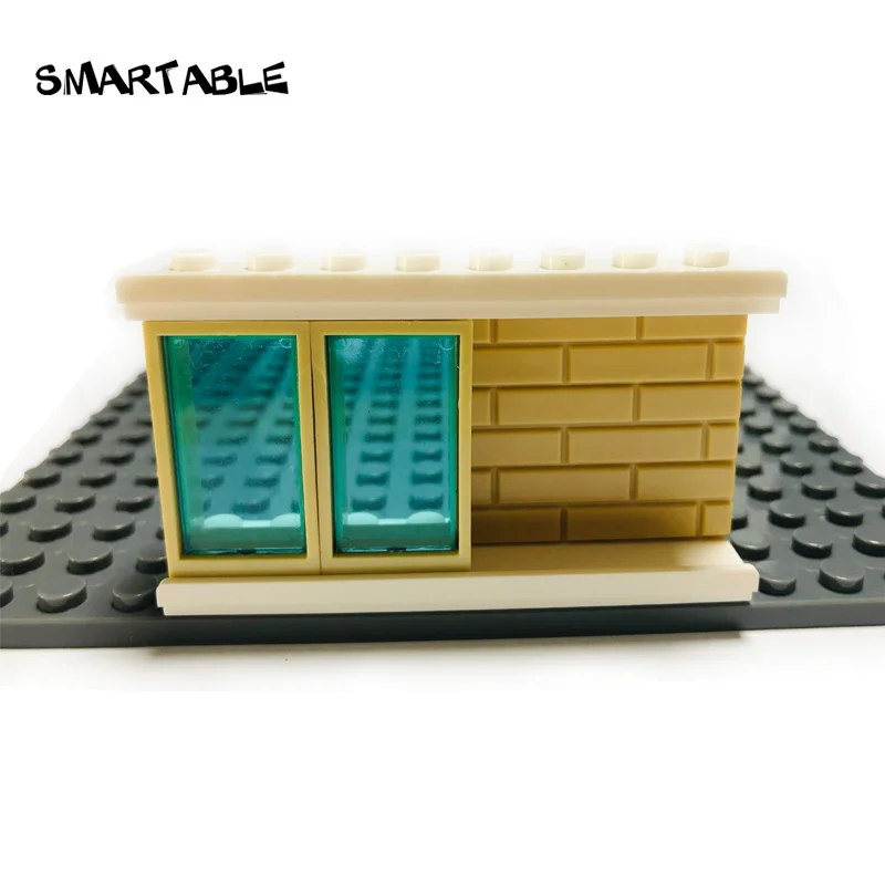 Smartable Sliding Door Set With Rail Glass Window Building Blocks Brick MOC Parts Toys For Creative House Store Villa 4sets /Lot