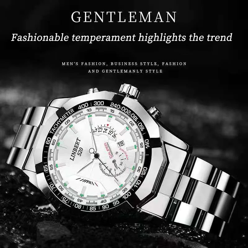 LINBERT 2021 Luxury Men\'s Watch Classic Luminous Stainless Steel Band Clock Chronograph Waterproof Relogio Masculino