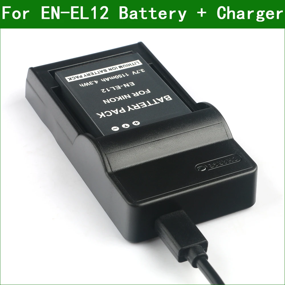 EN-EL12 ENEL12 EN EL12 Camera Battery + Charger for Nikon COOLPIX S6100 S610C S6150 S620 S6200 S630 S6300 S640 S8000 S9100