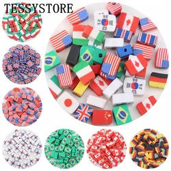 30pcs/Lot 10mm National Flag Polymer Clay Beads Chip Disk Loose Spacer Beads For Jewelry Making DIY Handmade Bracelets Accessori