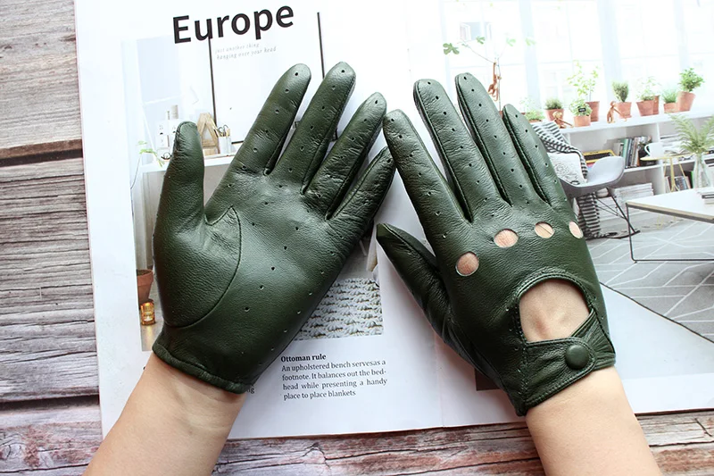 Women's Summer Full Finger Leather Gloves Breathable Single-Layer Sheepskin Fashionable Short Motorcycle Riding Gloves