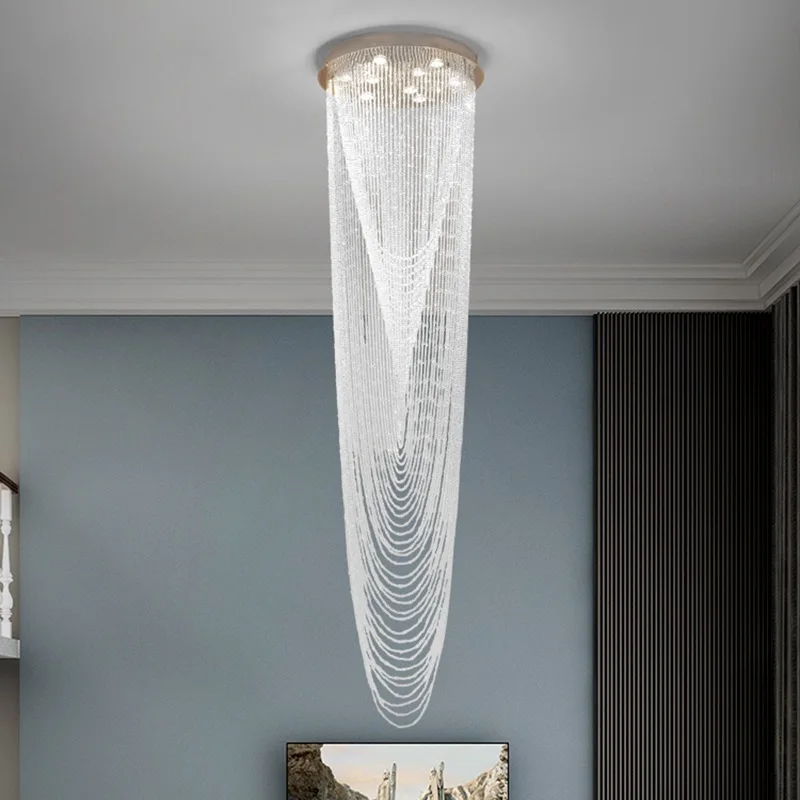 Stair Chandelier Long Chandelier Minimalist Duplex Villa Large Living Room Crystal Chandelier Led Ceiling Lights For Bedroom