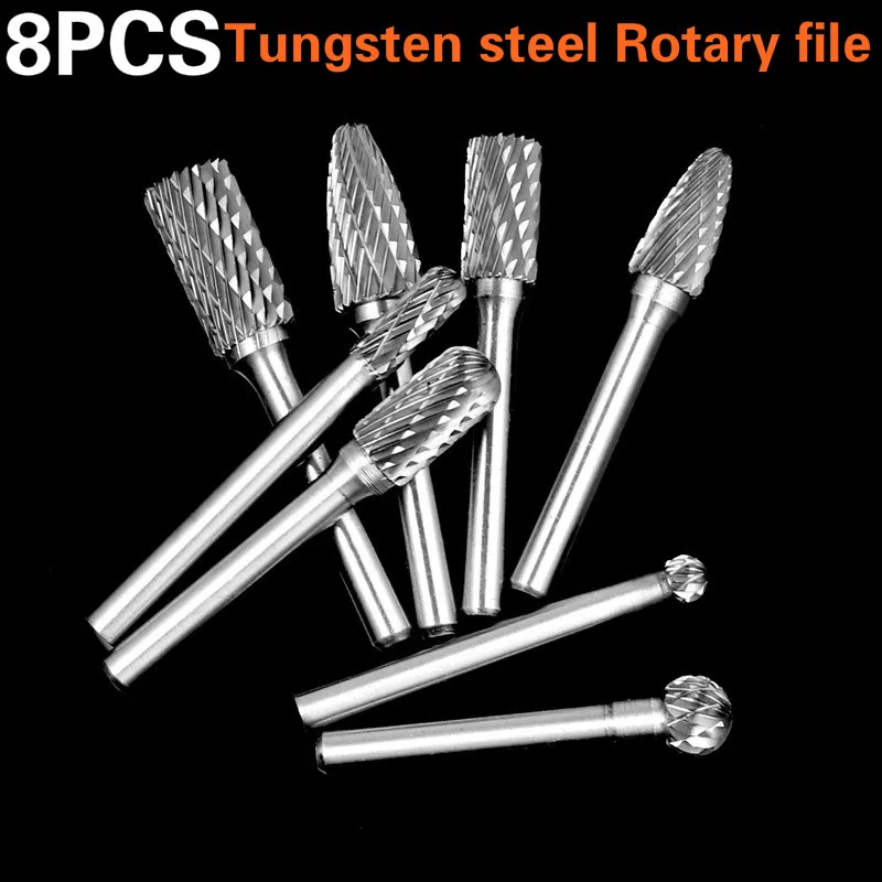 

6/10/12MM High quality 8Pcs Tungsten steel Rotary file Milling Cutter For Dremel And Rotary Engraving Machine Tools Accessories