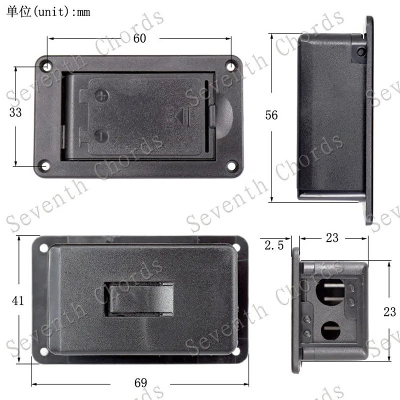 A set of 9V Battery Box Holder Case Compartment Cover With 9 Volt Battery Clip Buckle for Active Guitar Bass Pickup