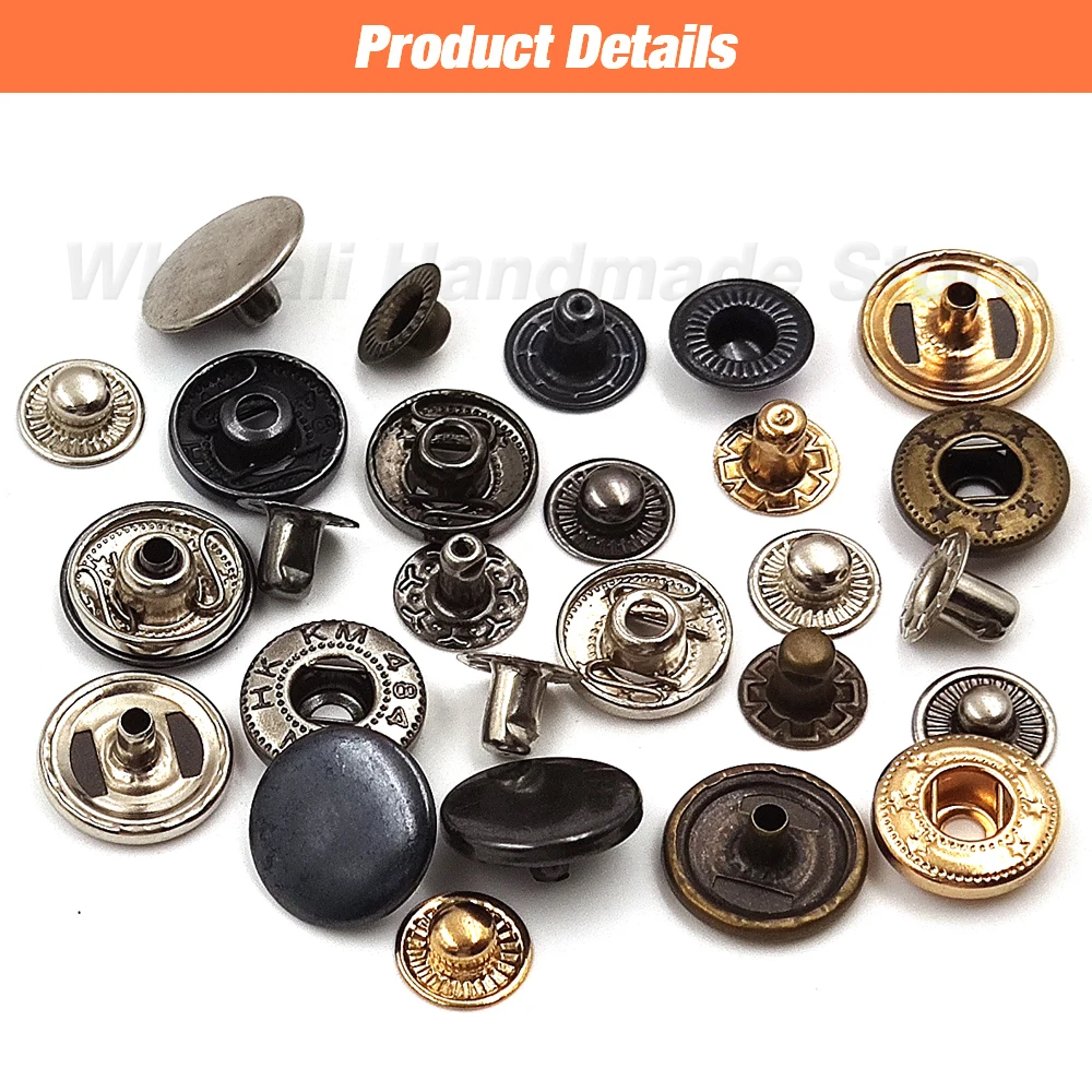 50Sets Snap Fasteners Metal Snaps Press Button Studs For Sewing Clothes Garment Bags Shoes Leathercraft 831/633/655/201/203