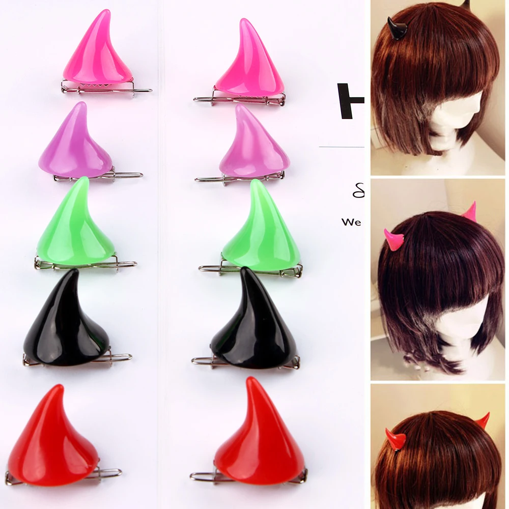 1Pair Halloween Stereo Devil Horns Ears Hairpins Creative Cosplay Costume Colorful Barrettes Women Girls Hair Clip Accessories