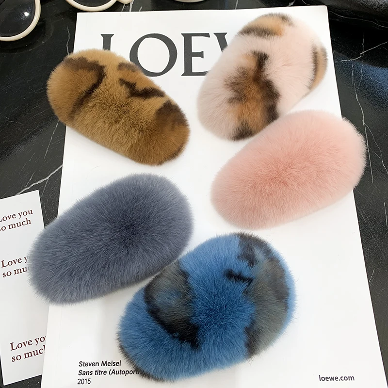 

2020 Fxfurs Fashion New Hairy Hair Clips Korean Ins Real Rex Rabbit Hair Hairpin Super Cute Plush Hairpin Fur Fur BB Card